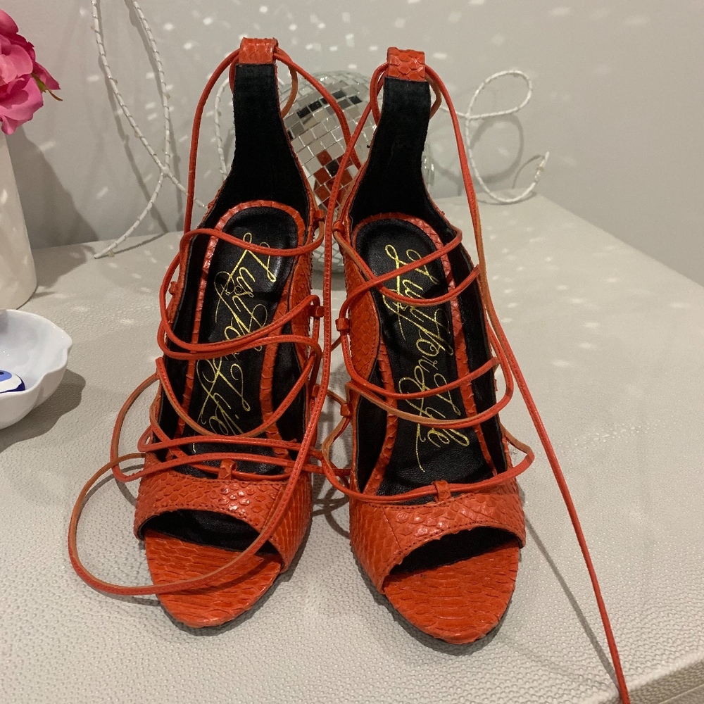 Brand new snake skin lace up heels